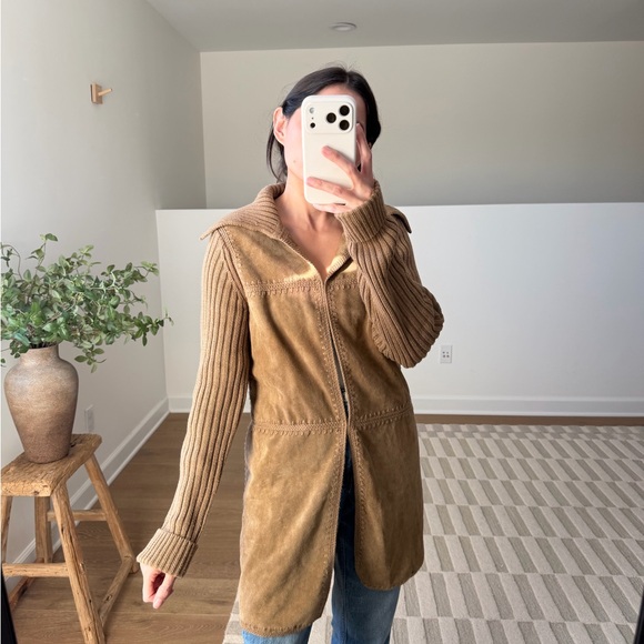 Y2K Banana Republic Suede + Ribbed Knit Jacket - Picture 5 of 9